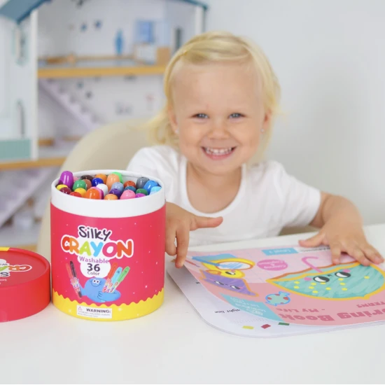 Színes puha, mosható viaszkréta gyerekeknek praktikus dobozban - 36 db