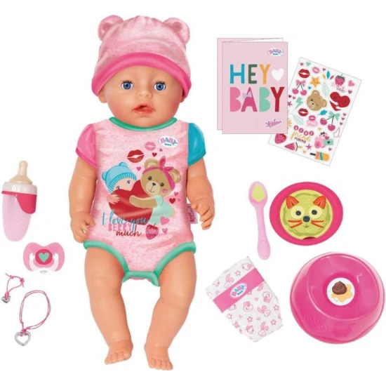 BABY born – Emma 43 cm | Interaktív baba kiegészítőkkel és mozgatható ízületekkel BABY born Emma 43 cm – interaktív baba tányérral, cumival és pelenkával