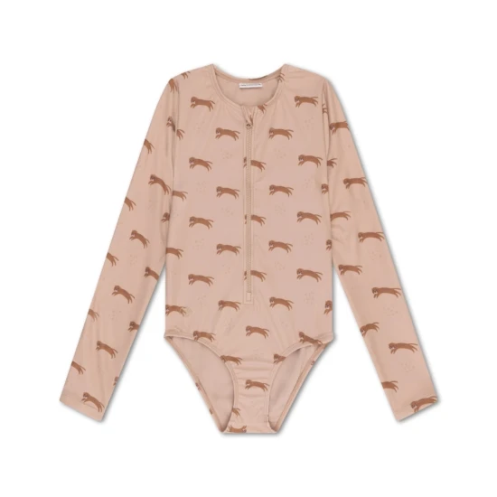 Hosszú ujjú Brown Leopard fürdőruha UPF 50+