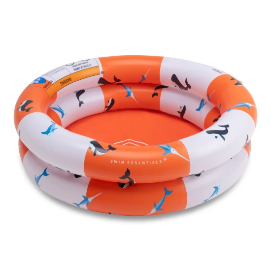 Felfújható gyermekmedence Bálnák 60 cm tengerészeti bálna motívummal, 2 kamrával