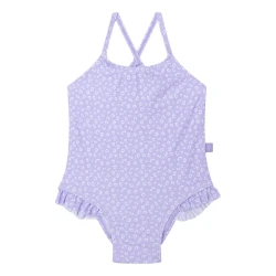 Fürdőruha UPF 50+ fényvédővel, lila leopárdmintás