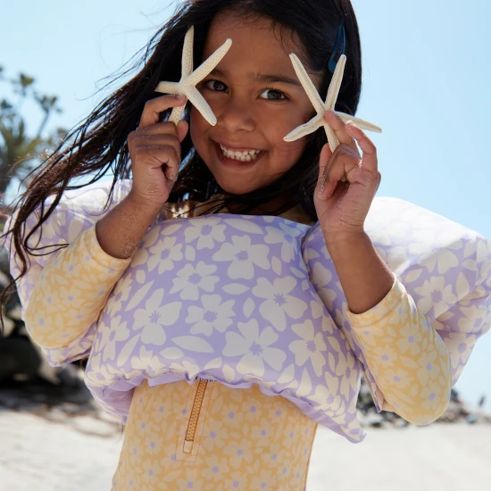 Gyermek lány fürdőruha hosszú ujjú UPF 50+ Florish sárga Swim Essentials