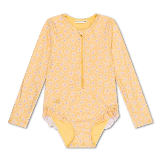 Gyermek lány fürdőruha hosszú ujjú UPF 50+ Florish sárga Swim Essentials