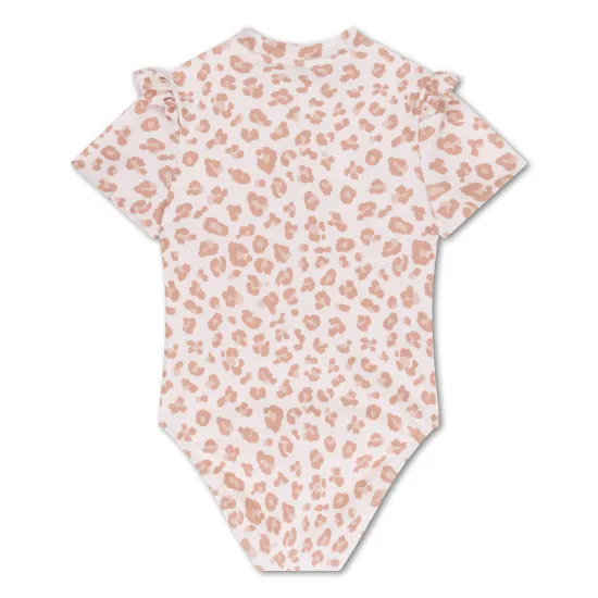 Lányok rövid ujjú UPF 50+ fürdőruha Beige Leopard Swim Essentials
