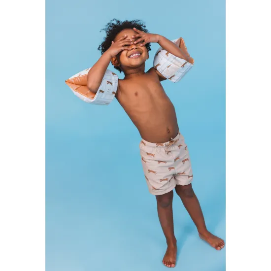 Fürdőruha Boxerek UPF 50+ Brown Leopard Swim Essentials kellékekkel