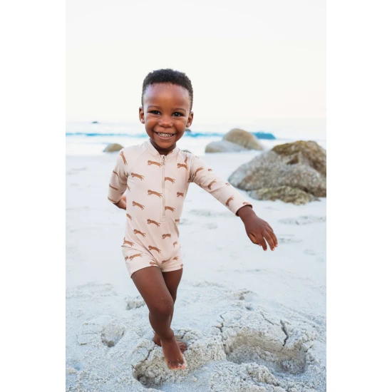 Fürdőruha kezeslábas UPF 50+ Brown Leopard Swim Essentials anyaggal