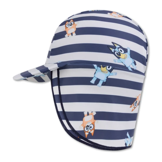 A praktikus csíkos nyári sapka nyakvédővel a Swim Essentials Bluey motívummal megvédi a gyerekeket az UV sugárzástól.