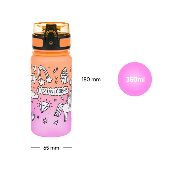 Tritán palack Gradient Unicorn 350 ml, zárható fedéllel és hurokkal.
