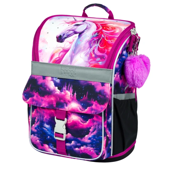 Iskolatáska Unicorn Kingdom - ergonomikus táska egyszarvú dizájnnal, felhajtható, fényvisszaverő elemekkel