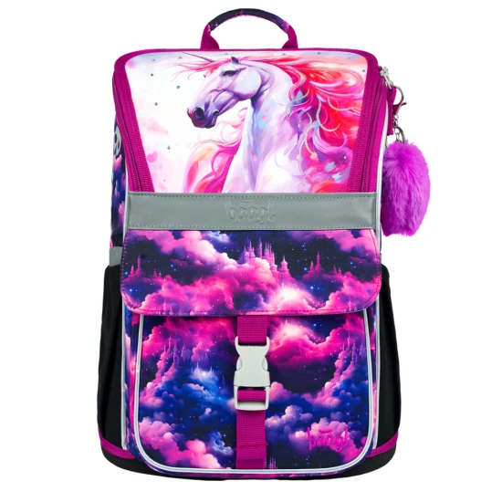 Iskolatáska Unicorn Kingdom - ergonomikus táska egyszarvú dizájnnal, felhajtható, fényvisszaverő elemekkel