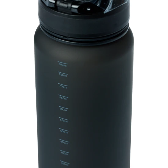 Tritán flakon Fekete 800 ml hurokkal és szűrővel, ideális iskolába, sportoláshoz és kirándulásokhoz, BPA, PVC és ftalát mentes.