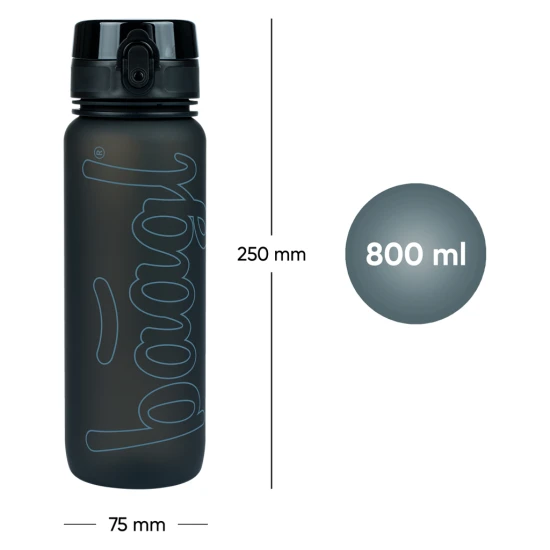 Tritán flakon Fekete 800 ml hurokkal és szűrővel, ideális iskolába, sportoláshoz és kirándulásokhoz, BPA, PVC és ftalát mentes.