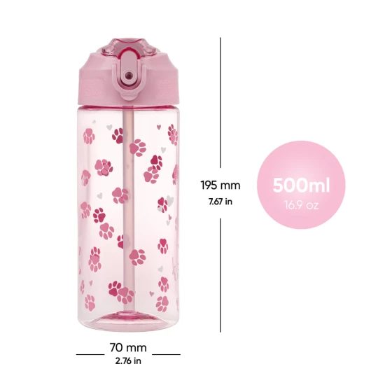 Baagl Tritán kulacs szívószállal, Paws, 500 ml A-35413