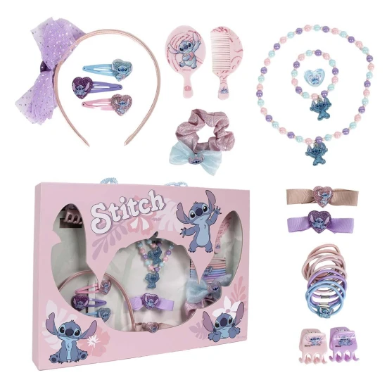 Stitch - színes hajdísz, karkötő, lánc és gyűrű gyerek szett