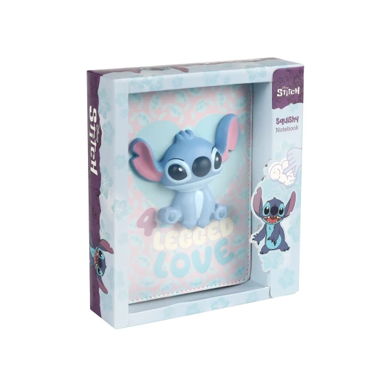 B6 jegyzetfüzet Stitch-el, 3D karakterrel, puha tapintású, ideális jegyzetelésre