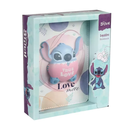 B6 jegyzetfüzet Stitch-el, 3D karakterrel, puha tapintású, ideális jegyzetelésre