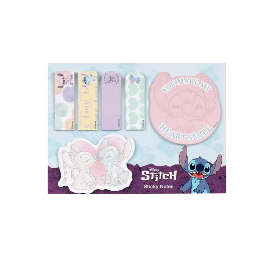 Öntapadó könyvjelzők 3D karakter Stitch-el a Disney-től, 6 különböző mintával az oldalak jelölésére.