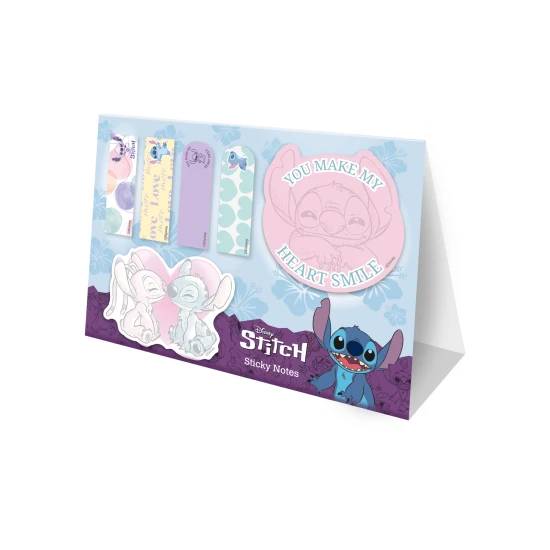 Öntapadó könyvjelzők 3D karakter Stitch-el a Disney-től, 6 különböző mintával az oldalak jelölésére.