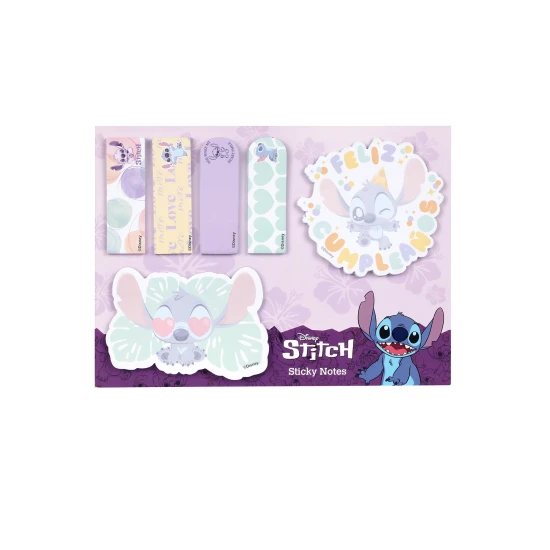 Öntapadó könyvjelzők 3D karakter Stitch-el a Disney-től, 6 különböző mintával az oldalak jelölésére.