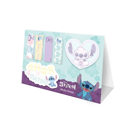 Öntapadó könyvjelzők 3D karakter Stitch-el a Disney-től, 6 különböző mintával az oldalak jelölésére.