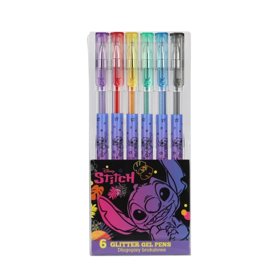 Gél tollak Stitch Black 6 db csillámos - színes és fényes tollak gyerekeknek