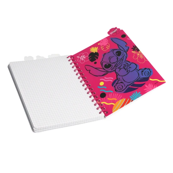 A5 Stitch fekete jegyzetfüzet spirállal, könyvjelzőkkel és négyzet alakú oldalakkal