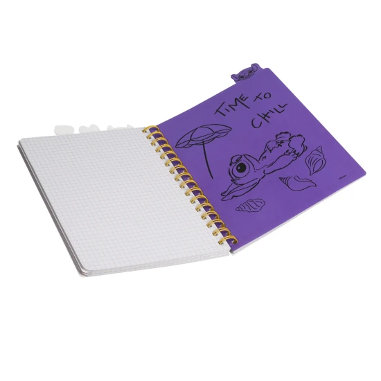 A5 Stitch fekete jegyzetfüzet spirállal, könyvjelzőkkel és négyzet alakú oldalakkal