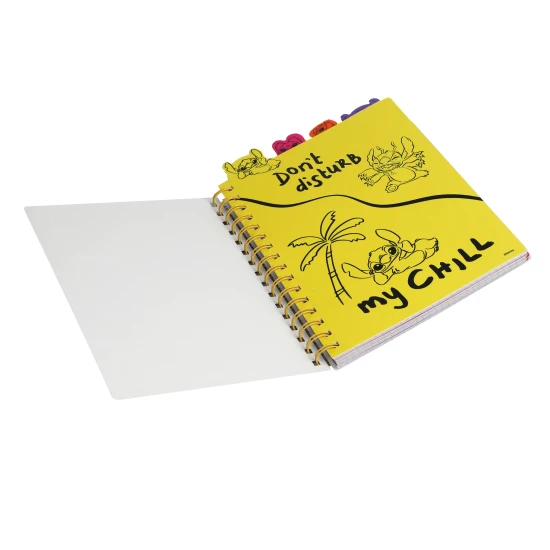 A5 Stitch fekete jegyzetfüzet spirállal, könyvjelzőkkel és négyzet alakú oldalakkal