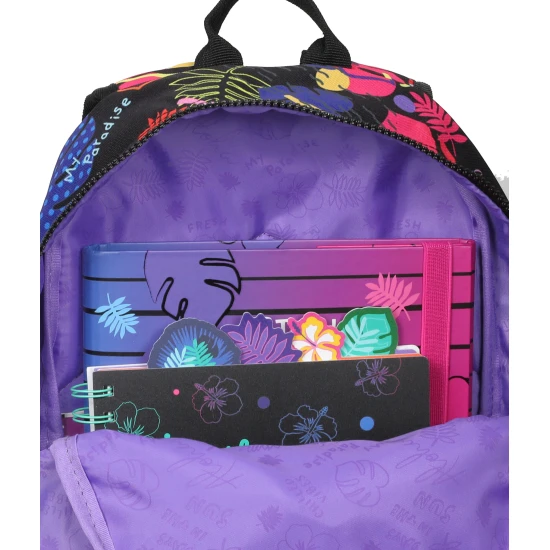 Gyermek hátizsák Toby Stitch Black állítható vállpántokkal és biztonsági síppal.