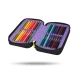 Coolpack tolltartó Jumper háromrétegű Stitch Black Háromszintes iskolai tolltartó Stitch motívummal, pasztell színekben, teljes felszereléssel gyerekeknek