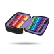 Coolpack tolltartó Jumper háromrétegű Stitch Black Háromszintes iskolai tolltartó Stitch motívummal, pasztell színekben, teljes felszereléssel gyerekeknek