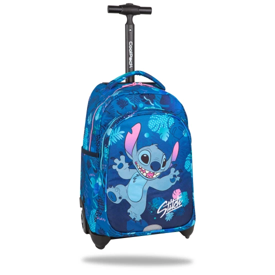 Iskolatáska Jack kerekeken Stitch Blue két tágas rekesszel és fényvisszaverő elemekkel a gyermekek biztonsága érdekében.