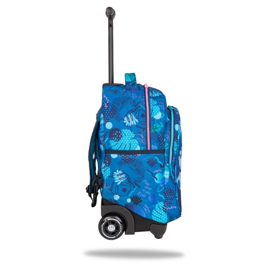 Iskolatáska Jack kerekeken Stitch Blue két tágas rekesszel és fényvisszaverő elemekkel a gyermekek biztonsága érdekében.