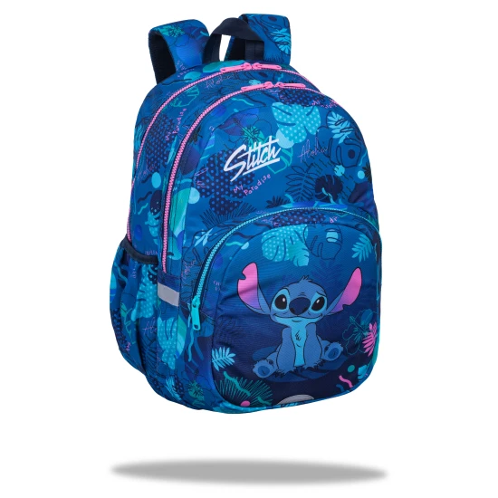 Iskolatáska Rider 43 cm Stitch Blue tágas rekesszel, zsebbel egy laptopnak és egy ivópalacknak.
