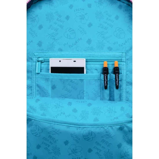 Iskolatáska Rider 43 cm Stitch Blue tágas rekesszel, zsebbel egy laptopnak és egy ivópalacknak.