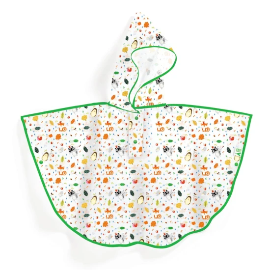 Gyerek félig átlátszó esőkabát erdei motívummal.