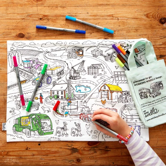 Eatsleepdoodle Színező tányéralátét Working wheels Fesd és mosd! MOVPTG