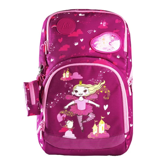 A világos iskolatáska Ballerina Dark Pink tökéletesen illeszkedik egy kis diák hátára.