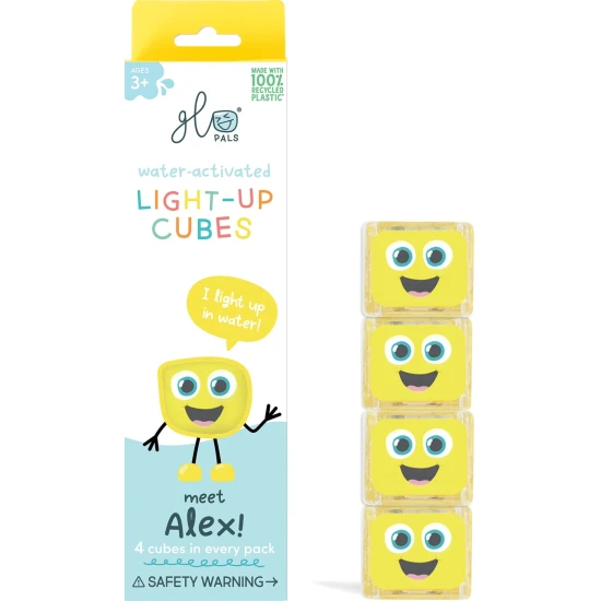 Glo Pals Sensory világítóblokkok Alex világító fürdőblokkok gyerekeknek, vízben megvilágítva.