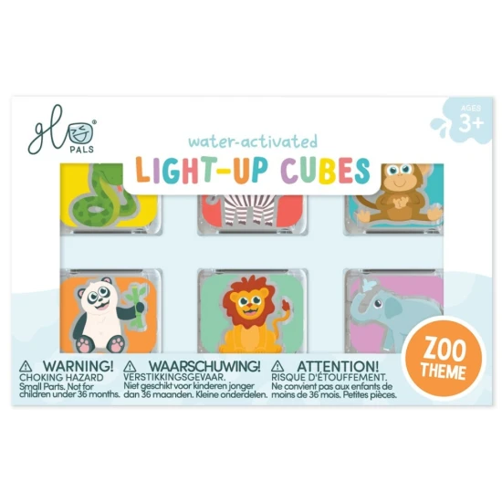 Glo Pals Érzékszervi világító kockák ZOO világító kockák a kádba gyerekeknek, amelyek a vízben világítanak.