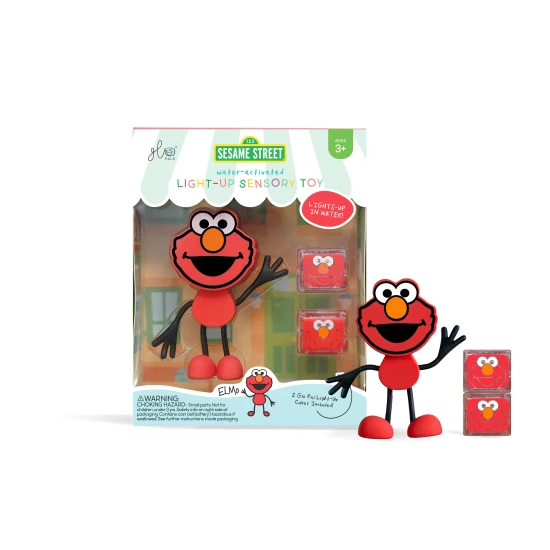 Glo Pals Set Elmo figura és 2 szenzoros vízkocka - világító fürdőjáték gyerekeknek.