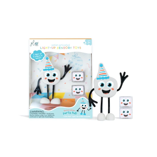 Glo Pals Set Party Pal figura és 2 szenzoros vizesblokk - világító fürdőjáték gyerekeknek.