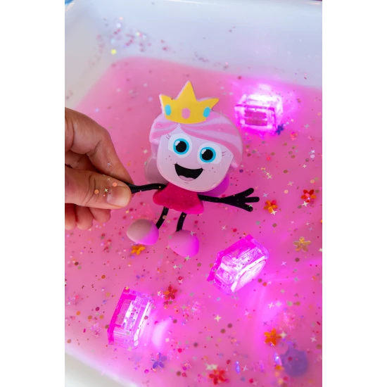 Glo Pals Set Princess figura és 2 szenzoros vízkocka - világító fürdőjáték gyerekeknek.