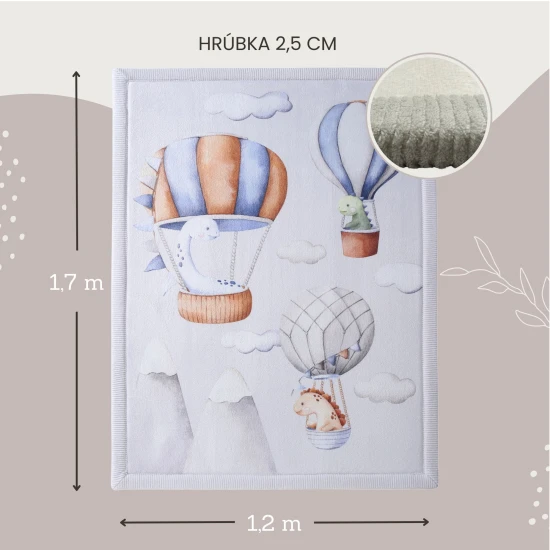 Gyermek szőnyeg Dinosaur Balloons a biztonságos és kényelmes játékhoz.