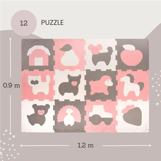 Játékos és kényelmes kirakószőnyeg játékhoz és mászáshoz.