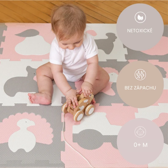 Játékos és kényelmes kirakószőnyeg játékhoz és mászáshoz.