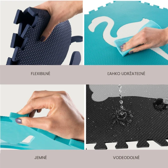 Játékos és kényelmes kirakószőnyeg játékhoz és mászáshoz.