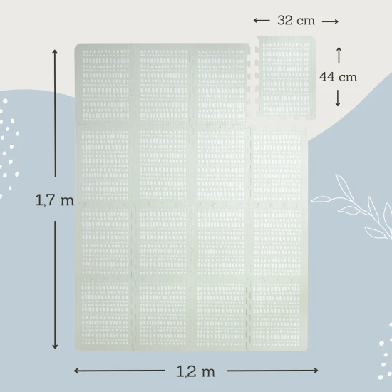 Játékos és kényelmes kirakószőnyeg játékhoz és mászáshoz.