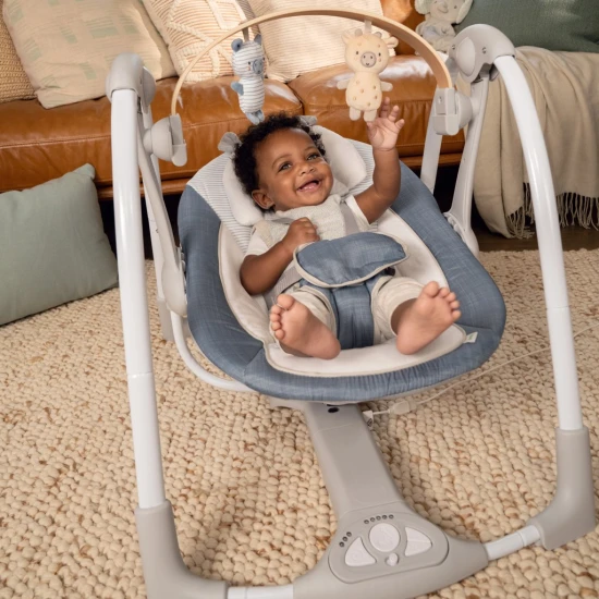 Swing 'n Go Chambray átalakítható zenélő hinta 0h+ 9kg-ig Swing 'n Go Chambray átalakítható zenélő hinta 0h+ 9kg-ig Ingenuity 16925-1