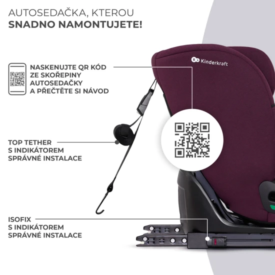 Gyerekülés Oneto3 i-Size 76-150cm + Isofix Cherry pearl Gyerekülés Oneto3 i-Size 76-150cm + Isofix Cherry pearl Kinderkraft KCONE300RED0000